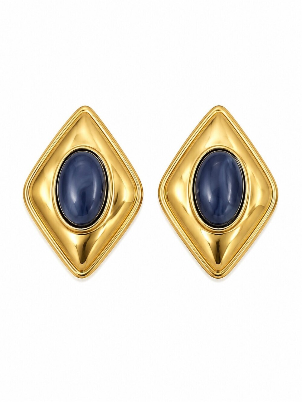 3/$30 CATO Gold-Tone Diamond Shape Oval Grayish Blue Cabochon Post Earrings